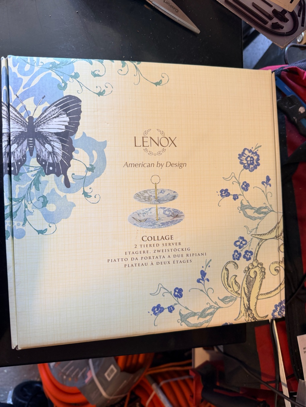 NEW Lenox American by Design Collage 2-Tiered Server Cake Stand NIB Rare